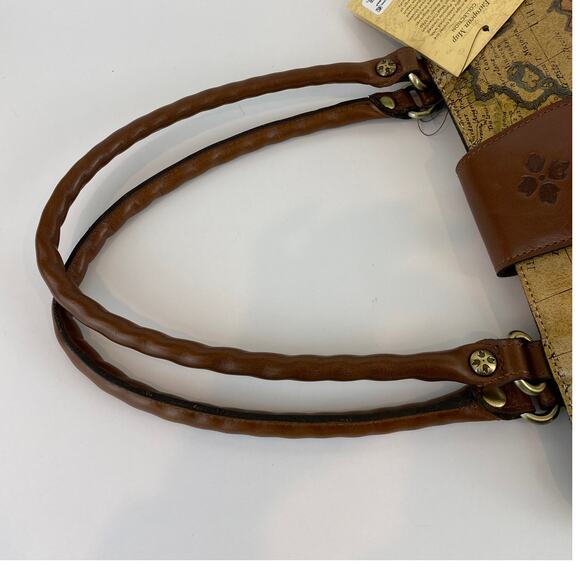 Patricia Nash Rienzo Satchel Shoulder Bag Vintage Tan Leather European Map NWT - Picture 9 of 11